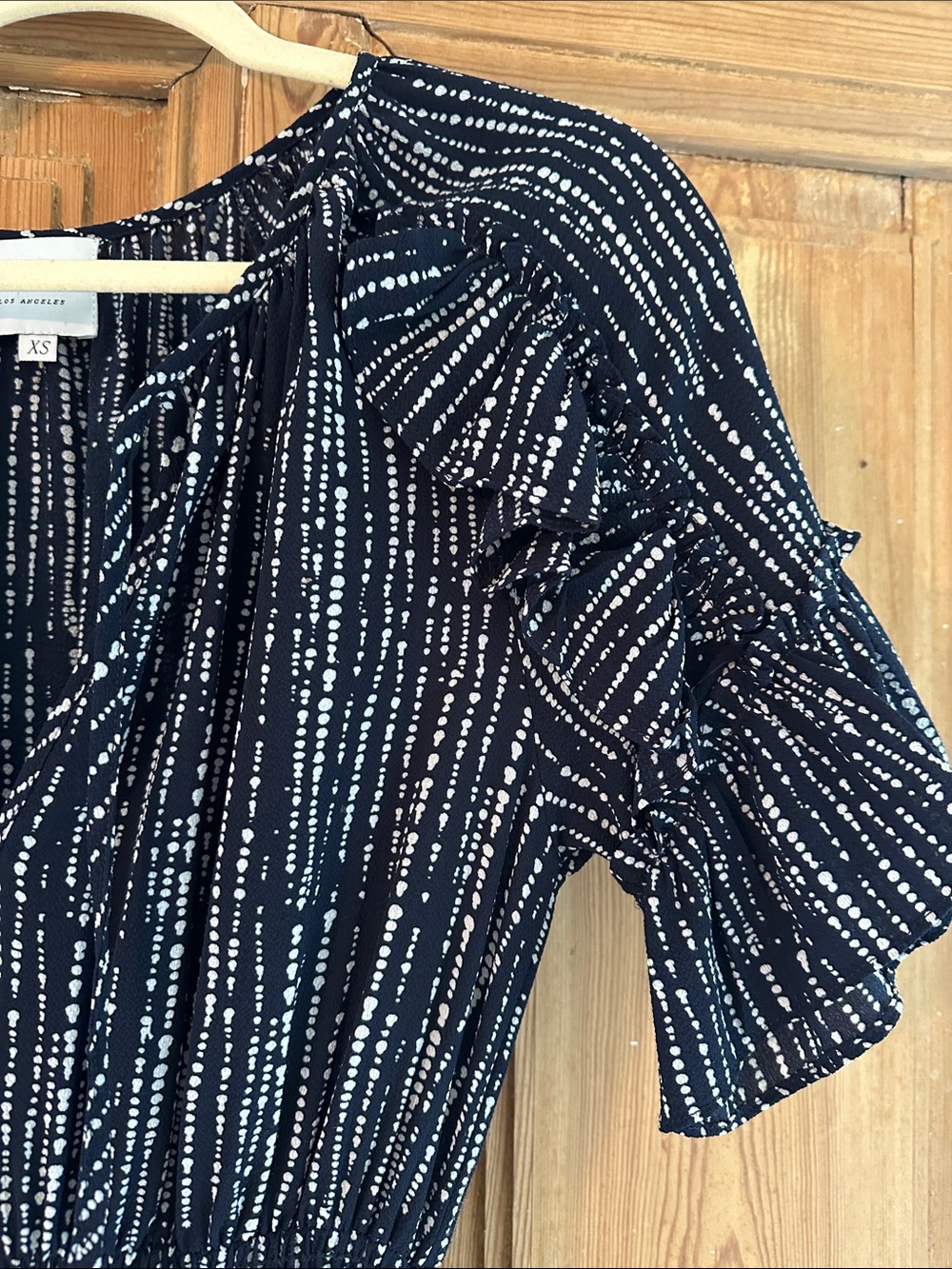 Navy Patterned Ruffle-Sleeve Midi Dress - Picture 4 of 5